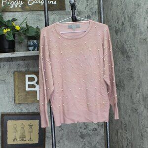 Berkley Jensen Womens Pearl Embellished Lightweight Pullover Sweater Pink 2XL